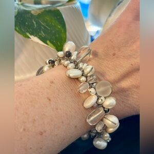 Silpada “Effervescence” Sterling Silver Pearl & Quartz Bracelet